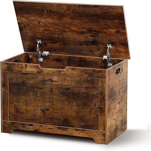 SUPER DEAL Cofre de almacenamiento, organizador de caja de pecho de 30 pulgadas con 2 bisagras de seguridad, banco de almacenamiento de entrada de