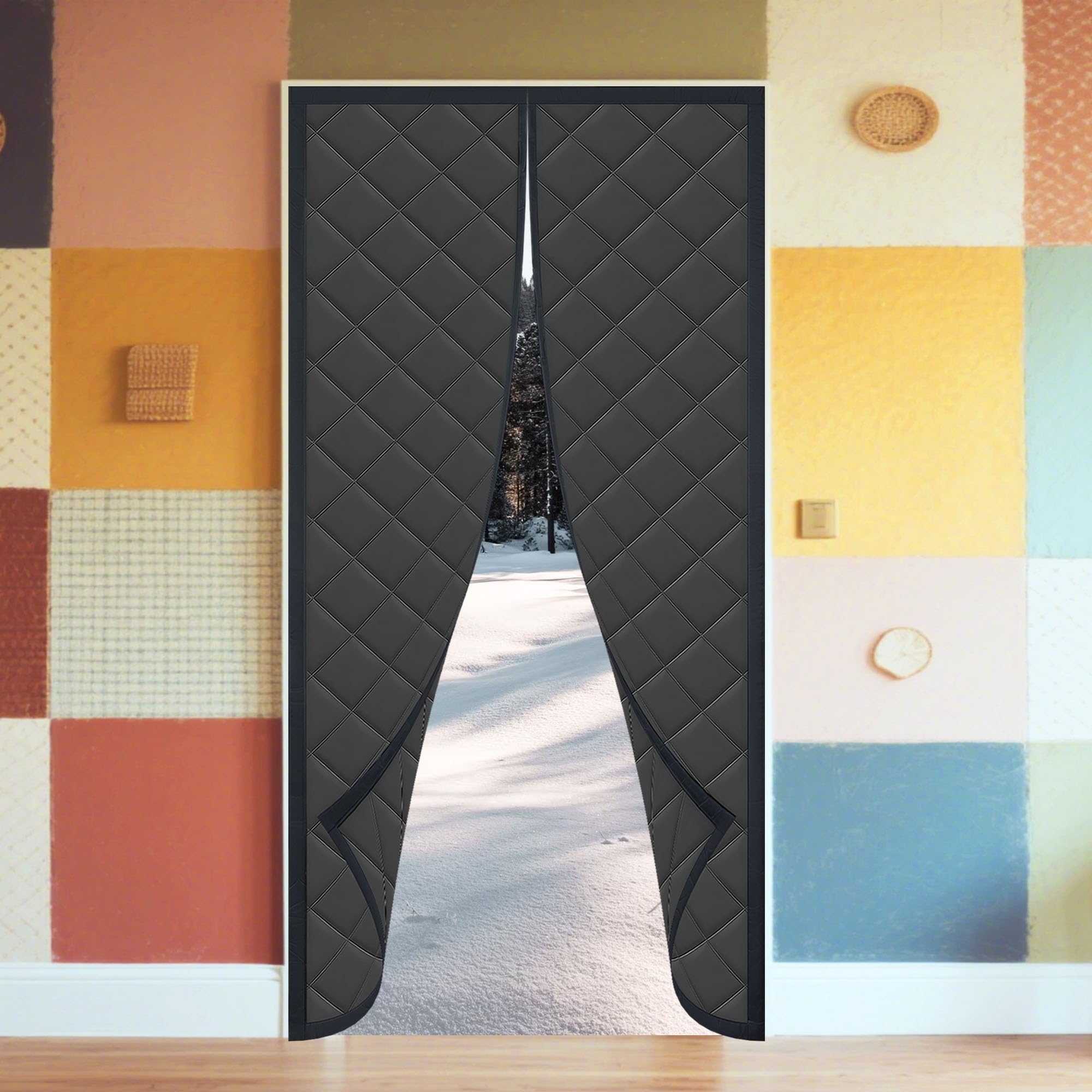 Isolation thermique porte contre le froid rideau isolant coton aimanté