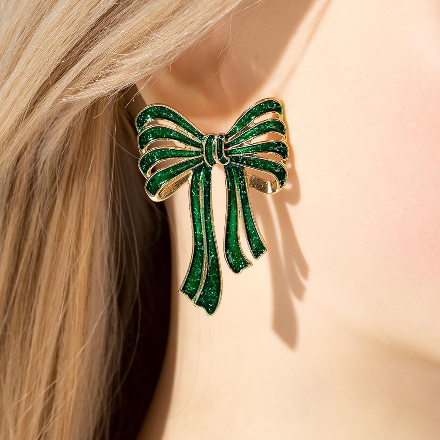 Christmas Bow Earrings for Women Xmas Red Bow Earrings Red Green Ribbon Stud Earring Christmas Festive Holiday Jewelry Gifts - Image 2