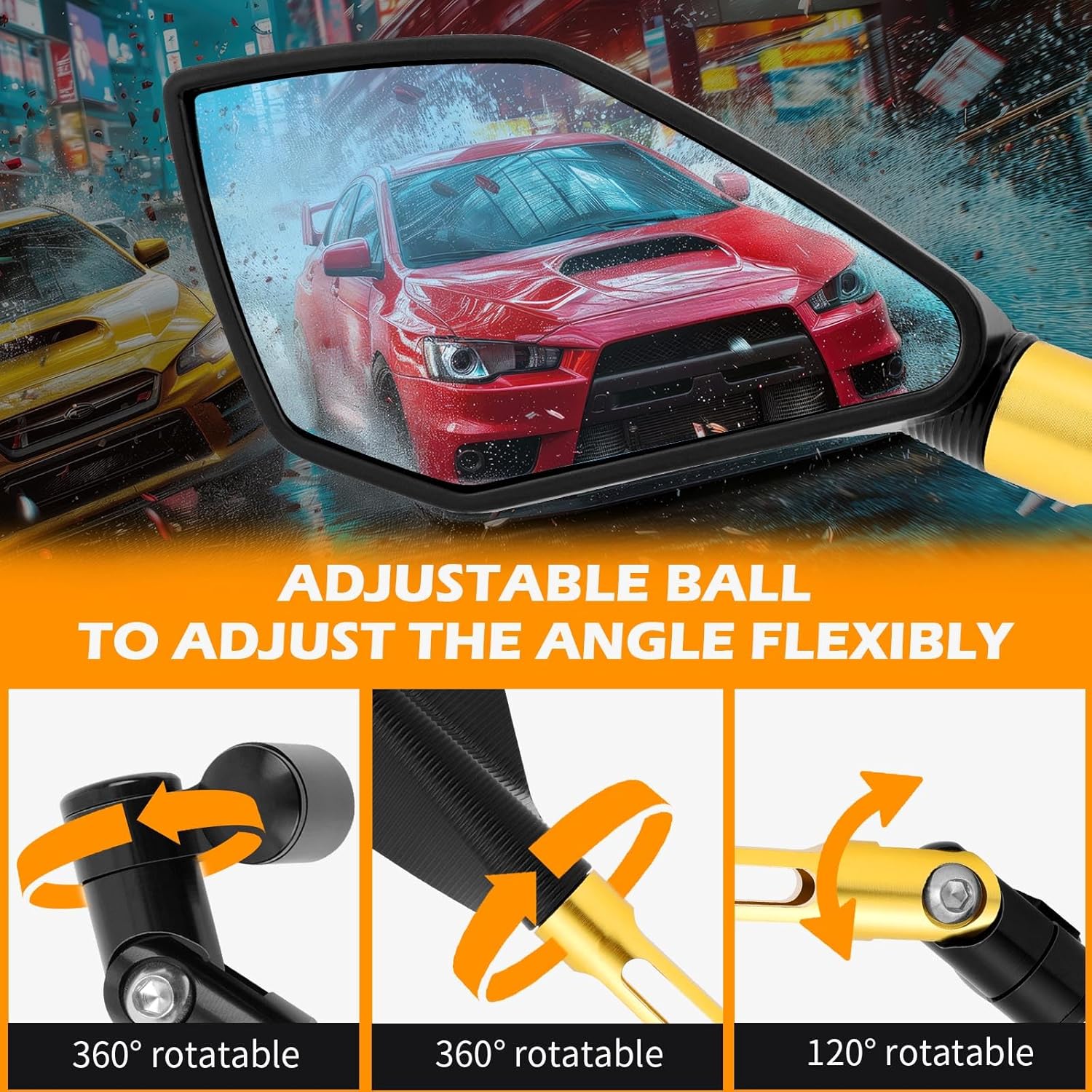 JMTBNO Universal M8 M10 Motorcycle Rear View Mirrors Handle bar End Side Mirror Compatible with Honda Scooter Suzuki Yamaha, Kawasaki Victory(Gold)