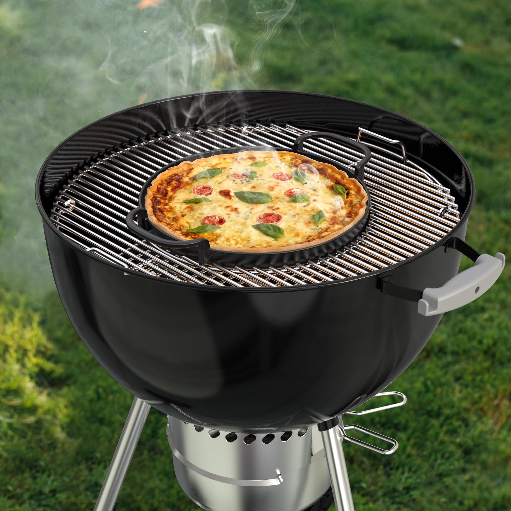 Onlyfire 30.5 cm Plancha en Fonte pour Barbecue - Plaque de Cuisson Ronde avec Poignées - Accessoire Weber Gourmet BBQ