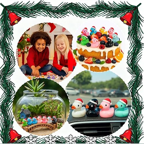 Miniatura 4 de 160 piezas de mini patos de resina navideños, patos diminutos con sombrero de hada de Santa, paisaje miniatura micro, decoración de jardín y casa de