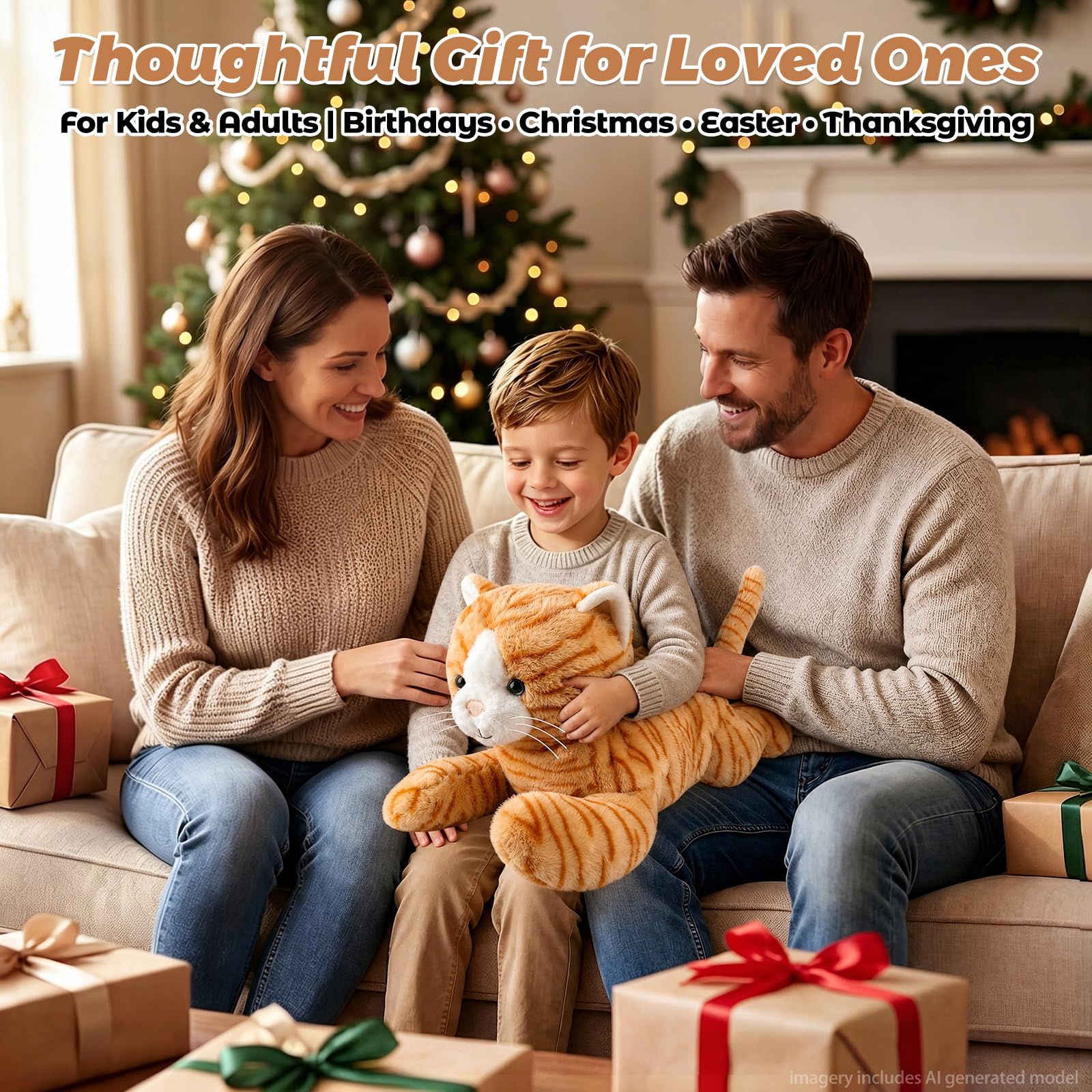 Animales de peluche con peso de gato de 25 pulgadas y 4.4 libras para mayor comodidad, almohadas de peluche suaves para niños, peluches grandes con bolsa de cerámica extraíble, regalos para adultos,