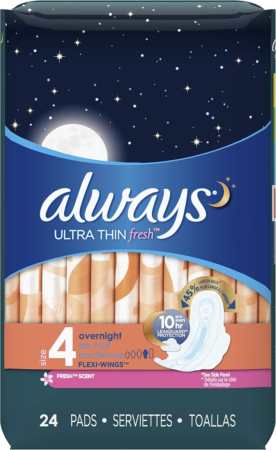 ALWAYS Ultra Thin Size 4 Overnight Pads With Wings Scented, 24 Count ALWAYS Ultra Thin Size 4 Overnight Pads With Wings Scented, 24 Count