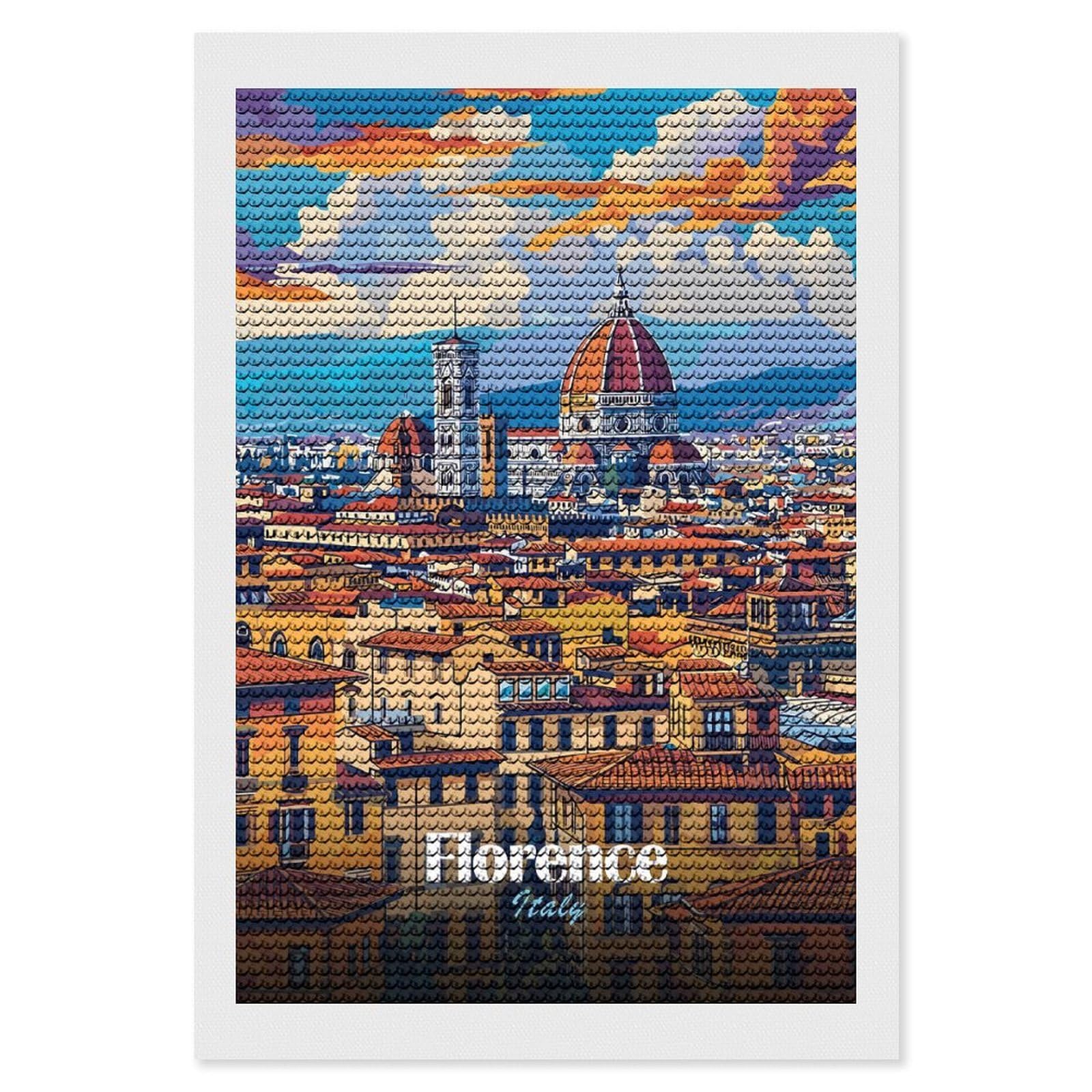 Junmoney Florence Cityscape DIY Diamond Art Canvas Kit 8"x12", Relaxing DIY, Sparkling Crystal Beads, Vintage Style Decor, Holiday Gift Idea