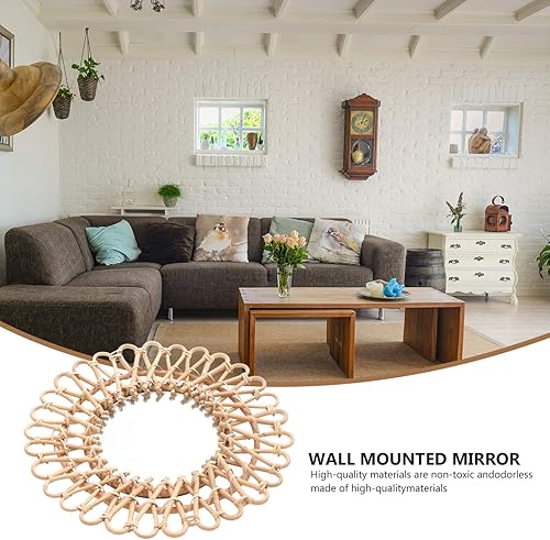 Miniatura 9 de HEMOTON Espejo de ratán redondo de mimbre espejo decorativo montado en la pared marco de madera de arte espejo sala de estar dormitorio baño