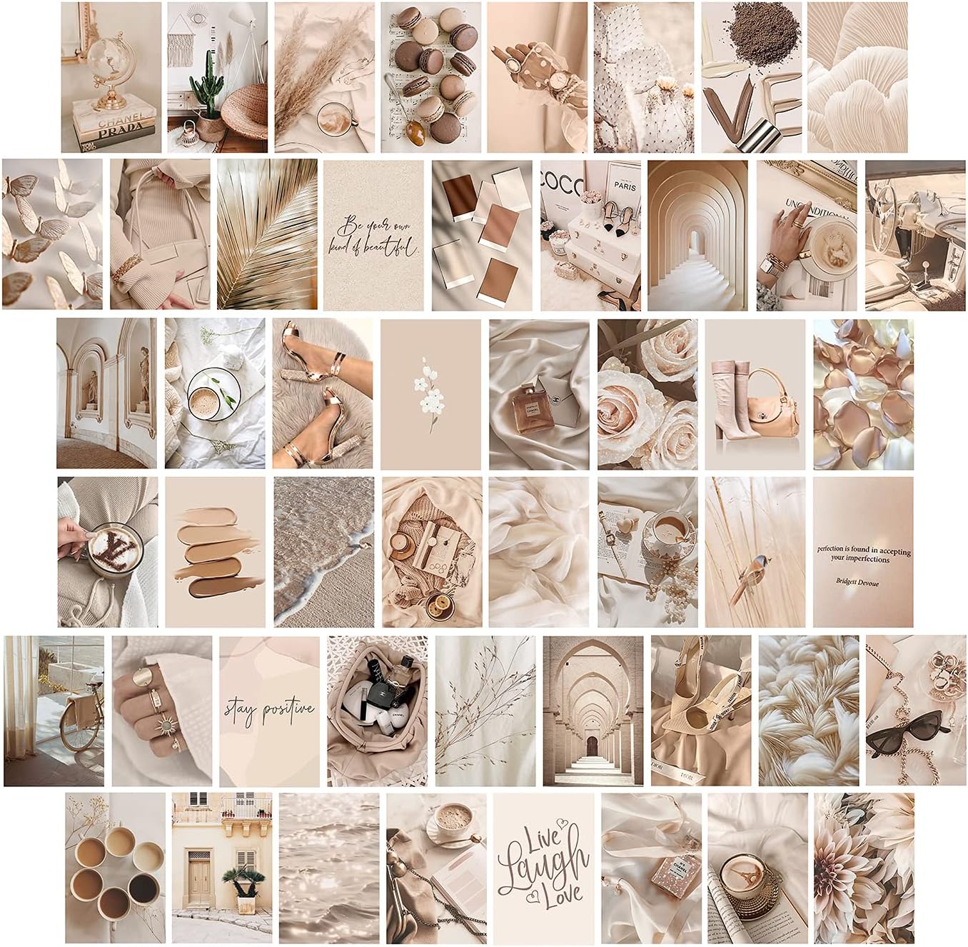 WOONKIT Beige Wall Collage Kit Aesthetic Pictures, Room Decor Aesthetic, Room Decor for Teen Girls, Photo Collage Kit for Wall Aesthetic, Room Decor for Bedroom Aesthetic, Trendy Teen, 50PCS 4X6 IN