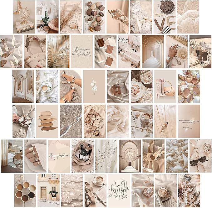 Aesthetic Wall Collage Kit | 50PCS 4x6in Beige Pictures for Teen Girls Room Decor