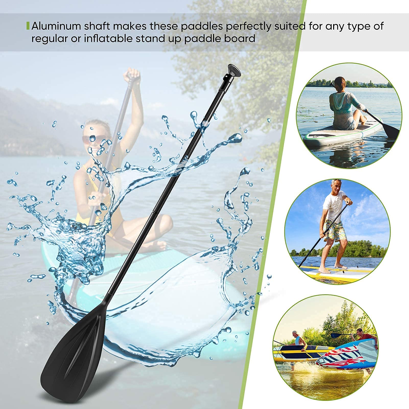 Ejoyous Pagaie Nautique Paddle Paddle Longueur réglable, Robuste en Alliage d'aluminium Kayak Paddle Planche de Surf Paddle pour Kayak Surf Gonflables 163-215cm