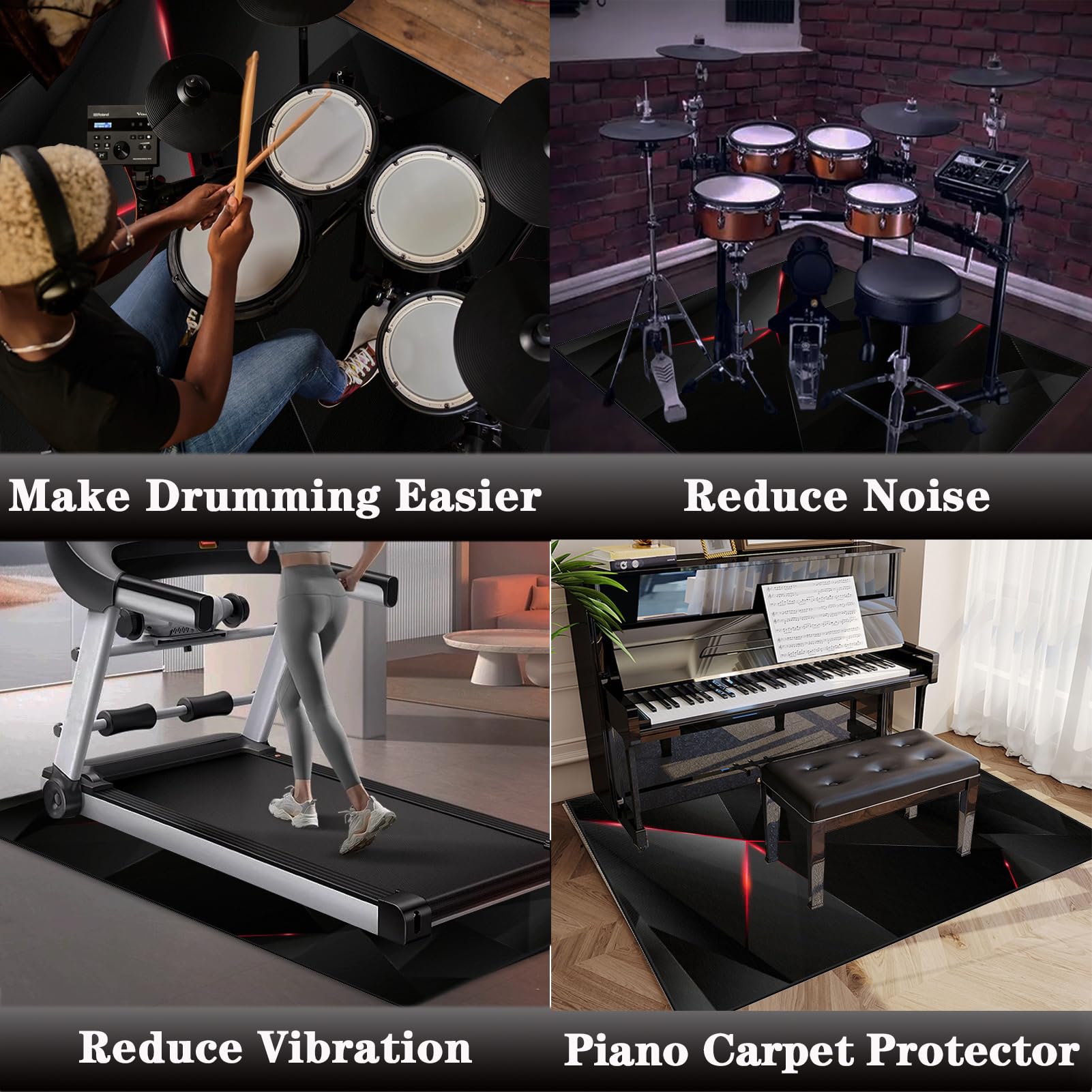 160 x 100 cm Perkusyjny dywanik bębnowy, profesjonalny dywanik na baterie, dźwiękoszczelny dywanik do baterii elektronicznych, dźwiękoszczelny dywan perkusyjny, koc antypoślizgowy