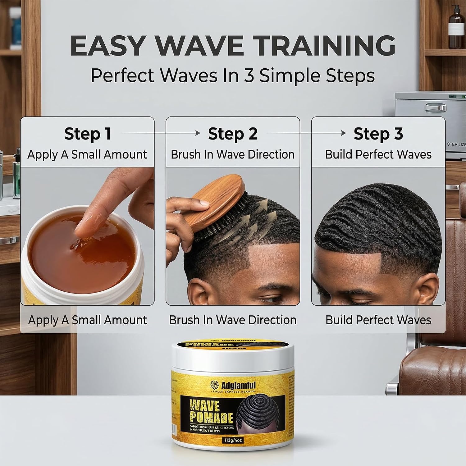 360 Wave Grease for Black Men - Strong Hold Hair Pomade, High Gloss & Deep Moisture for Wolfing, Coarse and Textured Hair (4oz/113g)