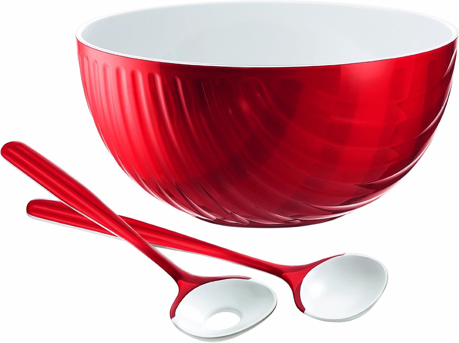Guzzini Mirage 10Inch D Salad Bowl with Servers, Red