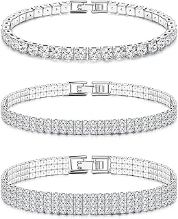 3 Piezas Pulsera de Tenis Plata, Pulsera de Brillantes Mujer, con Puños Abiertos, Pulsera Circonita Cúbica, Pulsera Tenis Mujer de Cristal para Mujer Regalo