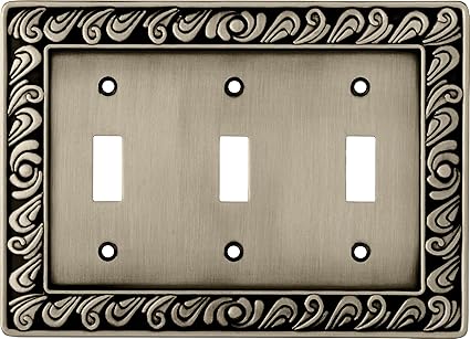 Franklin Brass 64054 Paisley Triple Toggle Switch Wall Plate / Switch Plate / Cover, Brushed Satin Pewter
