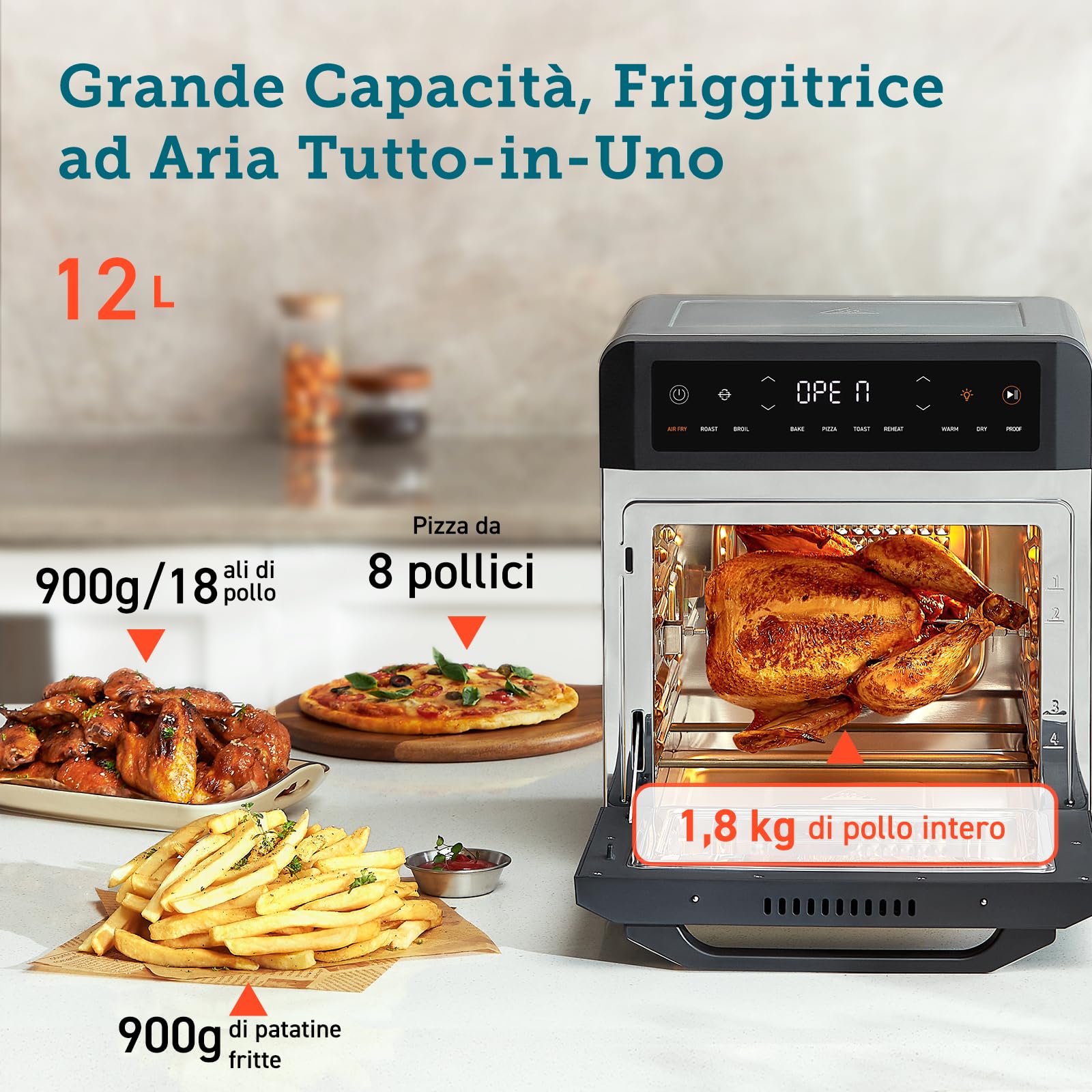 COSORI Friggitrice ad Aria 12 Litri, Elettrico, Doppia Resistenza, 11 Funzioni Preimpostate, 1800W, 30-220°C, Con 7 Accessori, Argento, CAF-R121