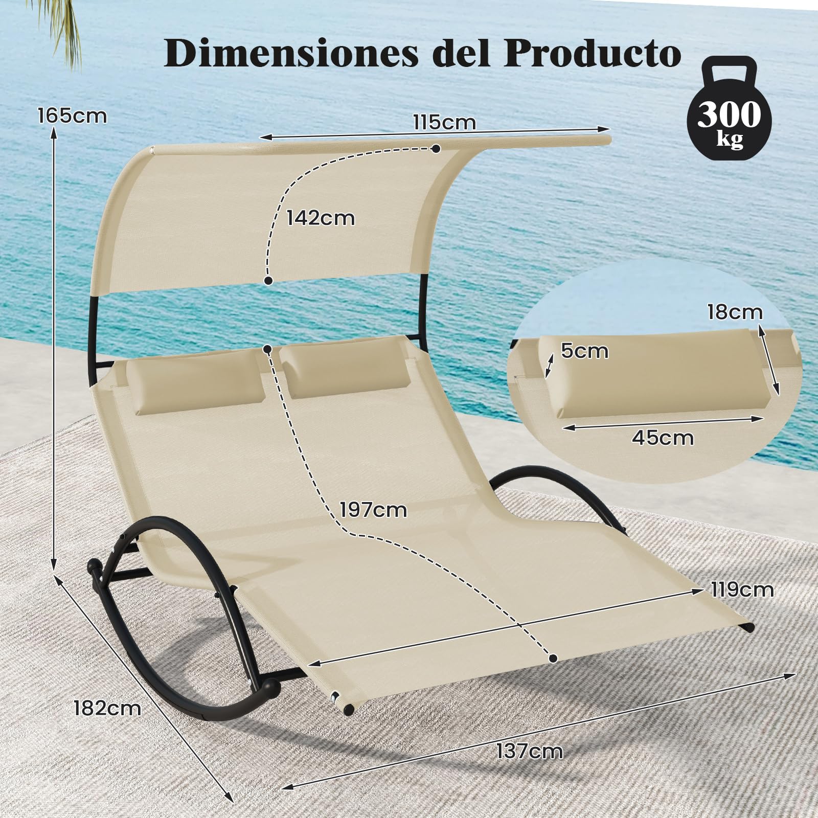 Tumbona Playa Tumbona Doble Con Toldo Para Jardín Balancín Para