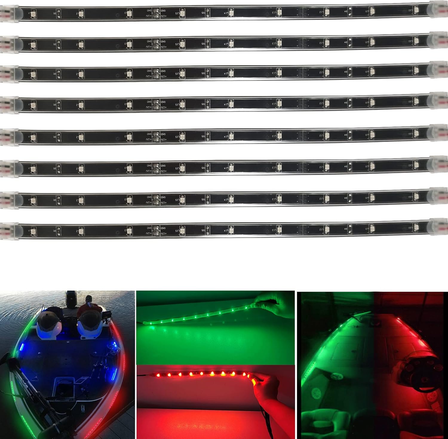 NBWDY 8Pcs 12in Boat Led Strip Lights,Red Green Boat Navigation Lights,Boat Interior