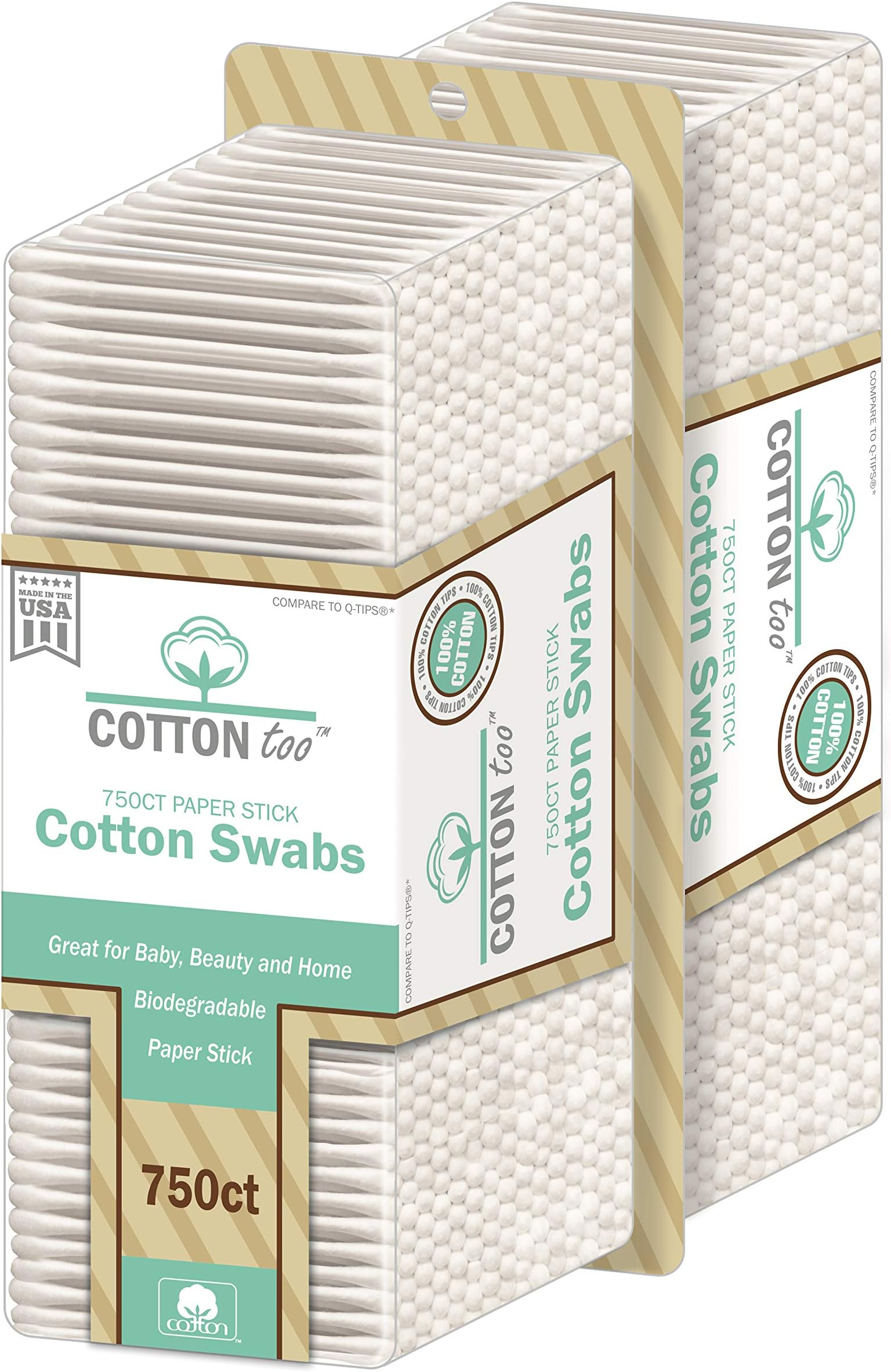 750 Count Cotton Swabs With White Paper Stick, 2 Pack