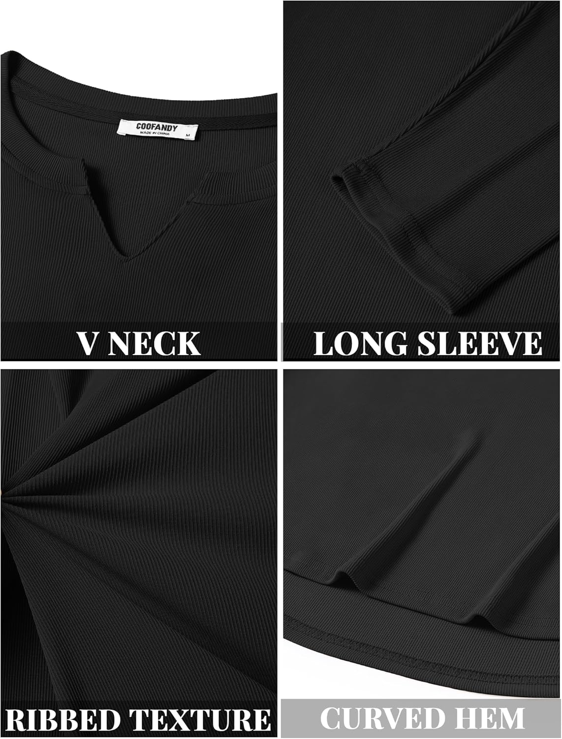 COOFANDY Men's Long Sleeve Muscle T Shirts Casual V-Neck Slim Fit Longline Ribbed Shirts Stretch Tee Shirts - Image 5