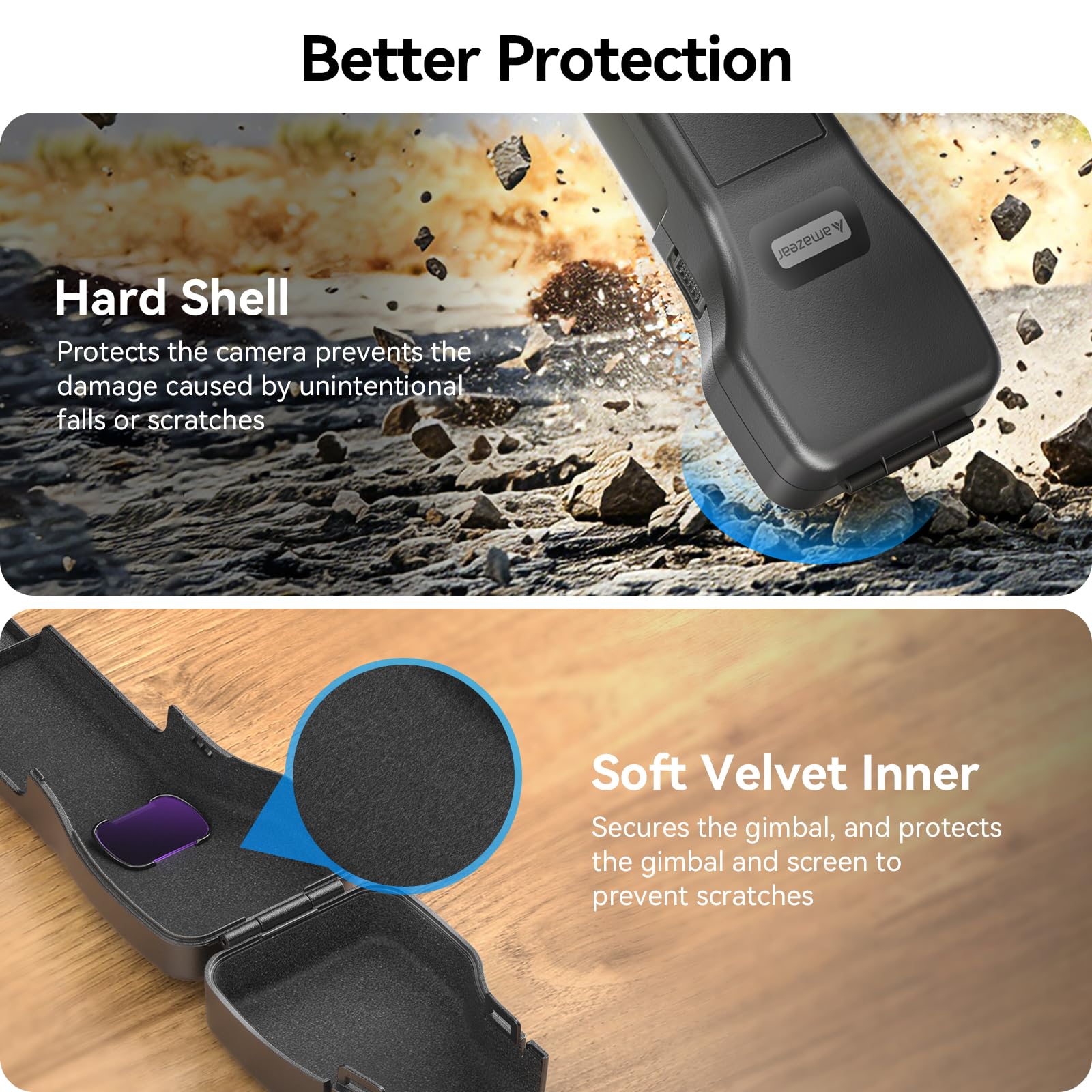 AMAZEAR Custodia protettiva rigida per DJI Osmo Pocket 4, copriobiettivo fotocamera, protezione gimbal e display, rivestimento morbido, design compatto, OSMO Pocket 4 accessori Creator Combo, Nero