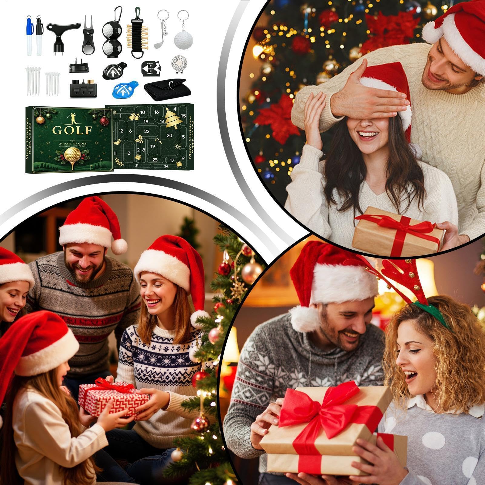 Calendario 'Avvento di Natale con Countdown Palline da Golf Festive, Tee,