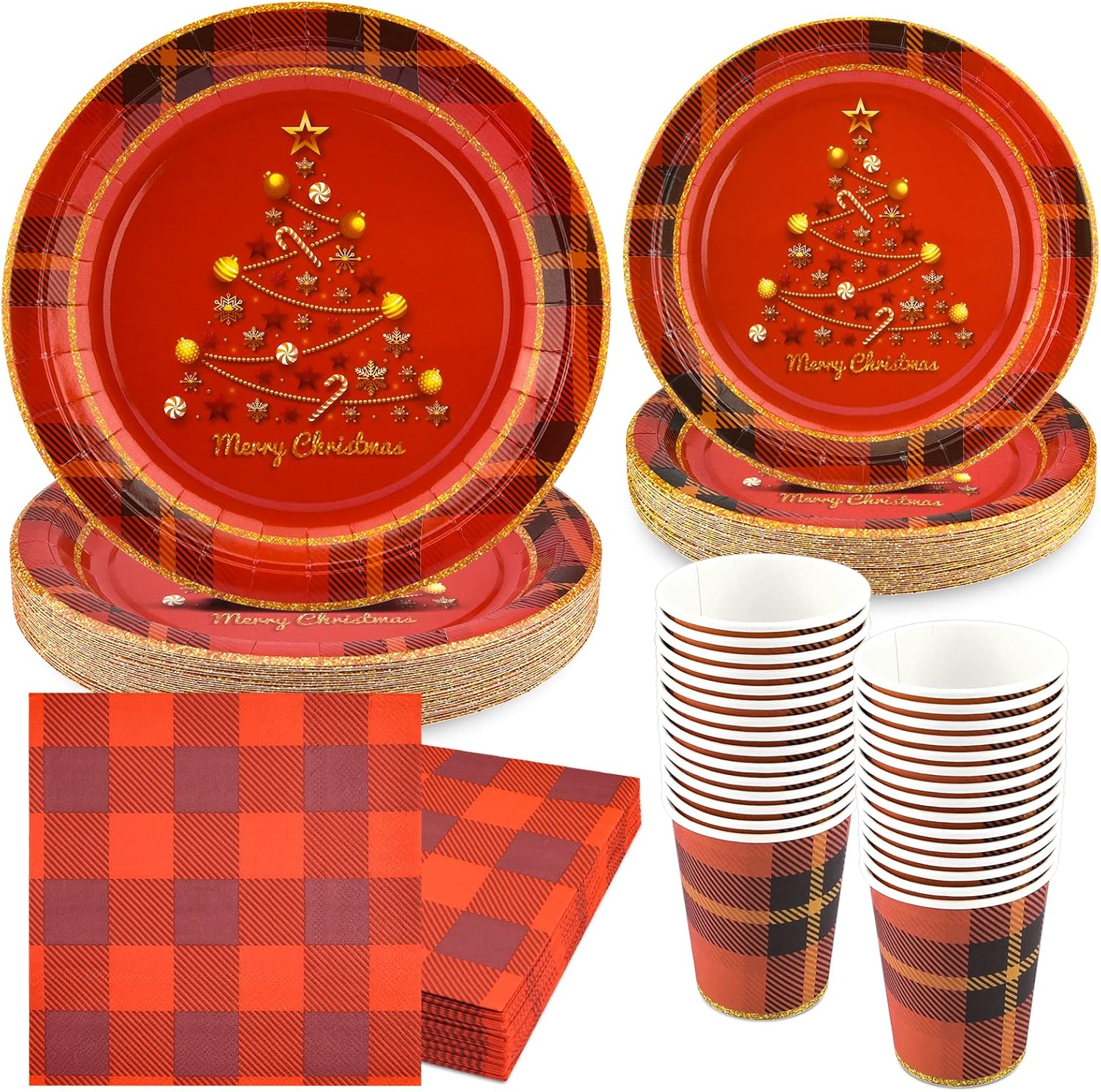 120PCS Christmas Paper Plates and Napkins Cups Serve 30