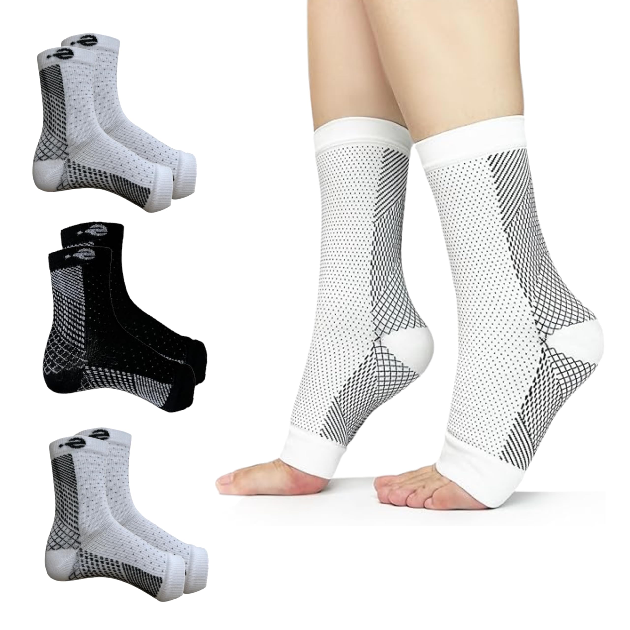 Ecosync Ortho Bamboo Neuropathy Socks Combo Pack of 3, White/Black/White - Cooling Compression for Women, Nano for Men & Women, Pain Relief, Anti-Bacterial, Seamless, Moisture Wicking-image-15