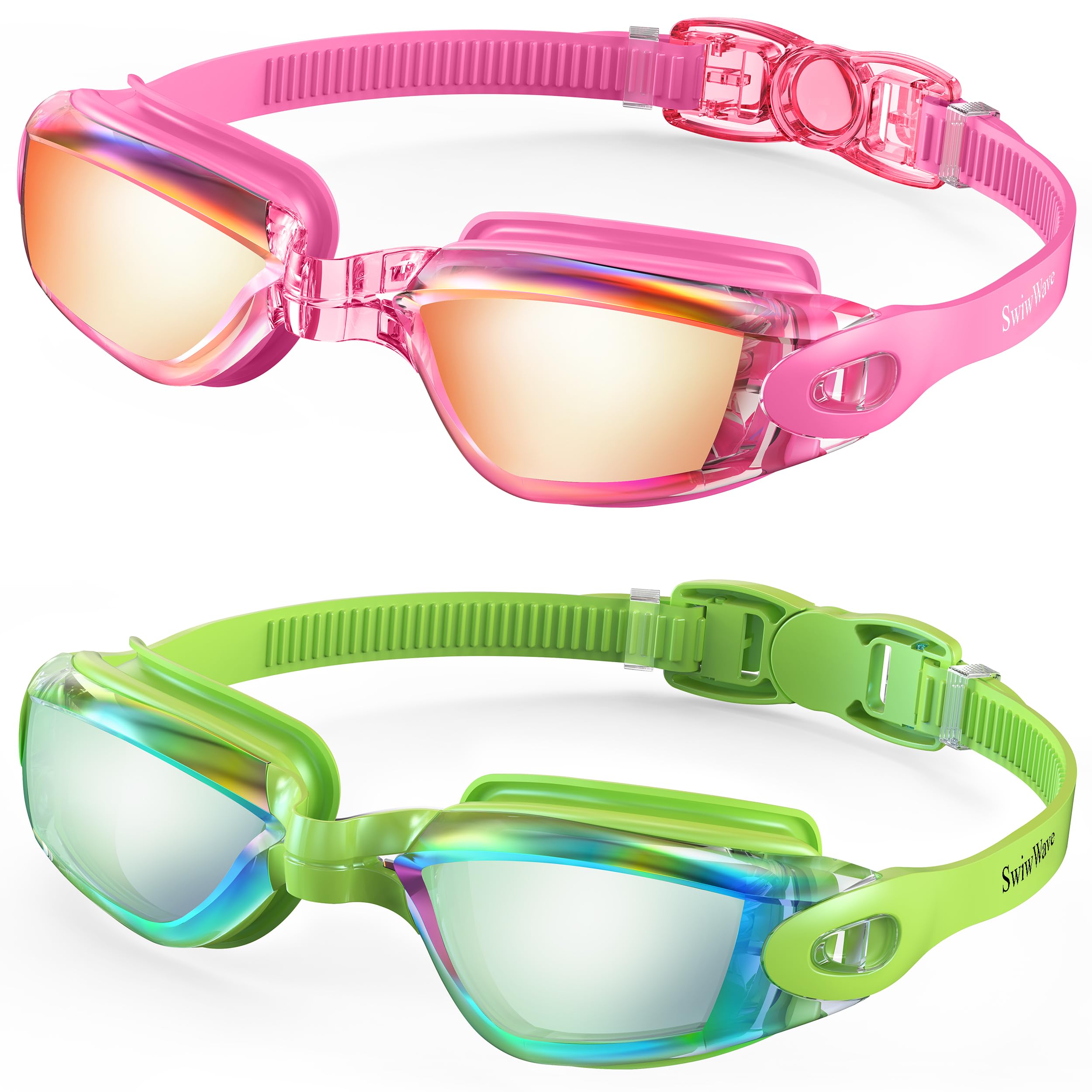 SwiwWave Swim Goggles 2 Pack for Adult Youth, No Leaking with Storage Case