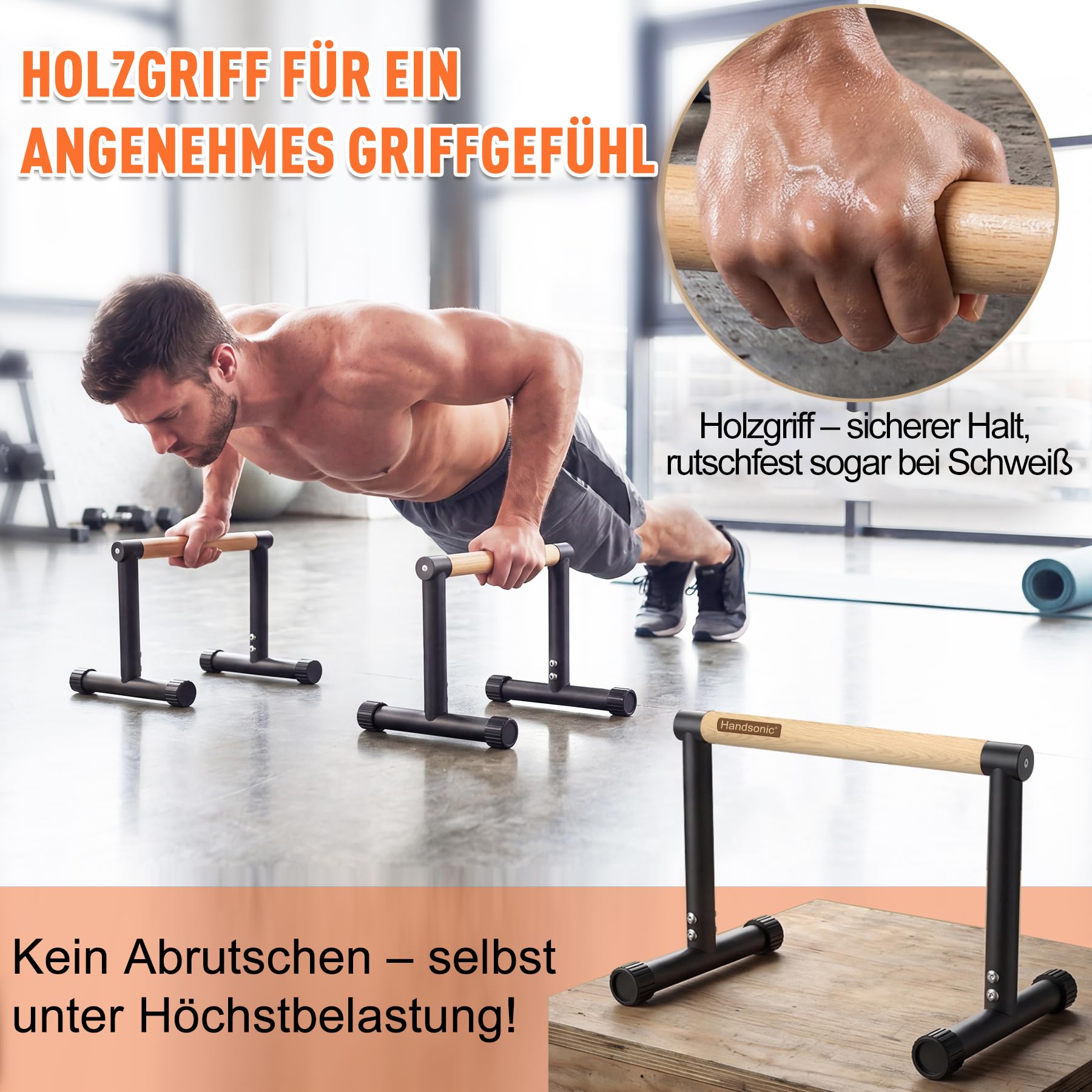 Parallettes, 32.5cm hoch – Push Up Bar & Dip Barren – Rutschfeste Liegestützgriffe aus Holz – Calisthenics Equipment für Indoor & Outdoor – Ideal für Heim-Fitness, Handstand & L-Sit