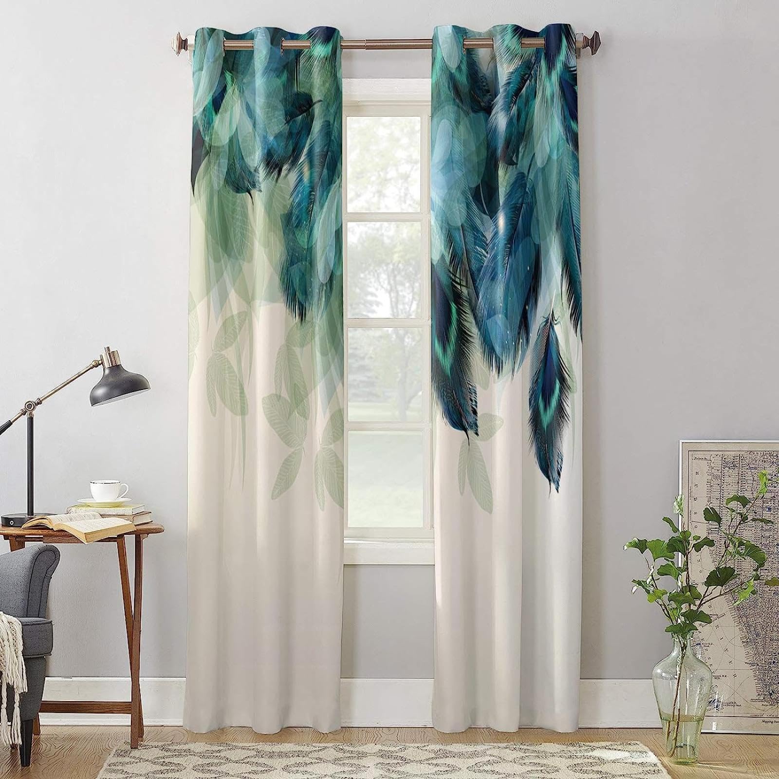 2 pannelli tende oscuranti motivo piuma di pavone tenda per finestra soggiorno tende floreali tende da cucina per camera da letto WxH/2x140x260cm tende per interni oscuranti