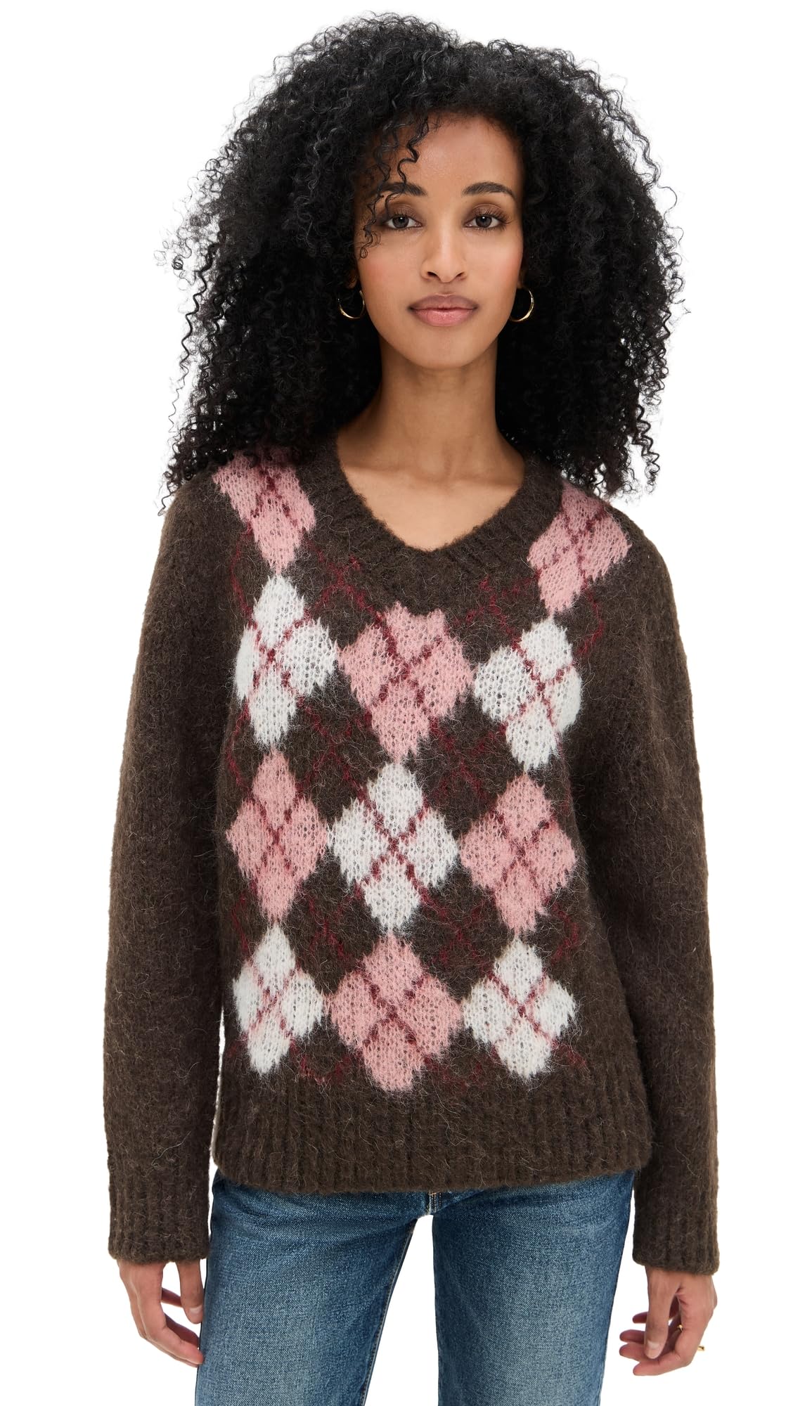 DUNST Womens Baby Alpaca Argyle Sweater