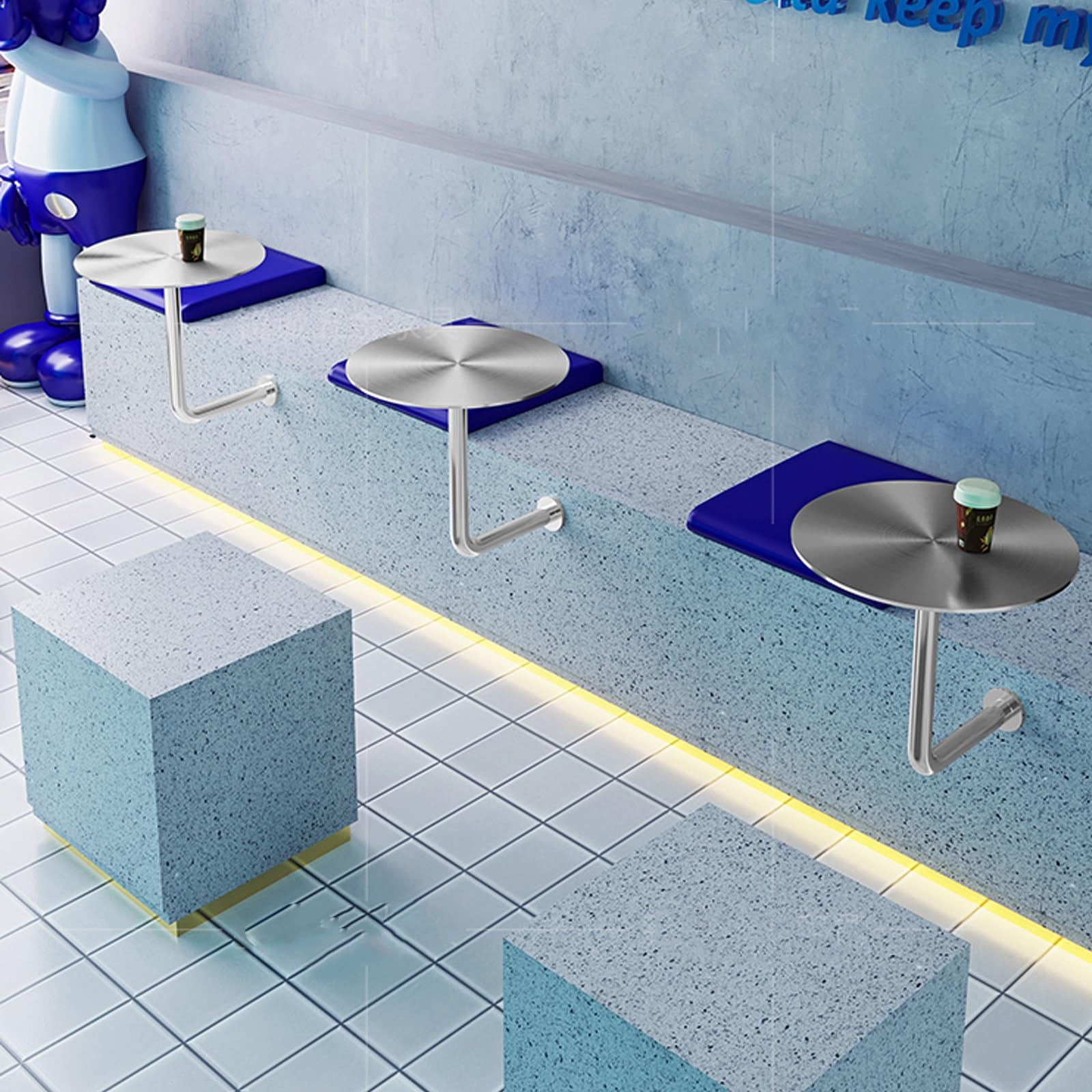 Mesa plegable pequeña y redonda de acero inoxidable para montar en la pared,escritorio flotante,mesa de cabina,mesa de bar de pub redonda moderna que ahorra espacio para cafetería(L-type,30cm/11.8in)