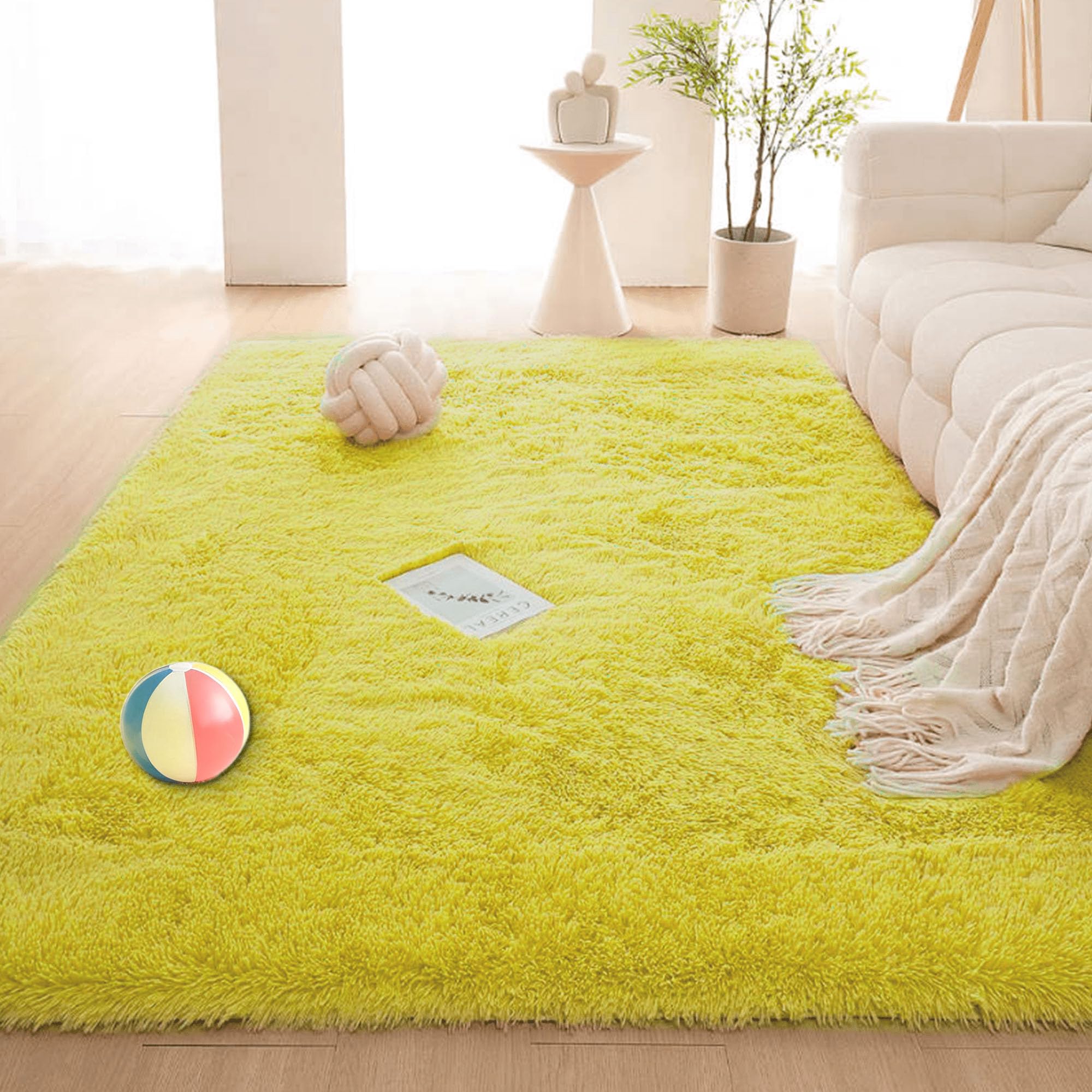 ZHIQXUE Low Pile Area Rug 240 x 330 cm Touch Thick Rugs for Bedroom Anti Slip Luxury for Bedroom, Dining Room, Entryway, Yellow