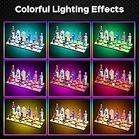 Vista 6 de Paquete de 2 estantes de exhibición de botellas de licor con luz LED, soporte de pared de barra de madera, 15.7 pulgadas, paquete de 2, con control