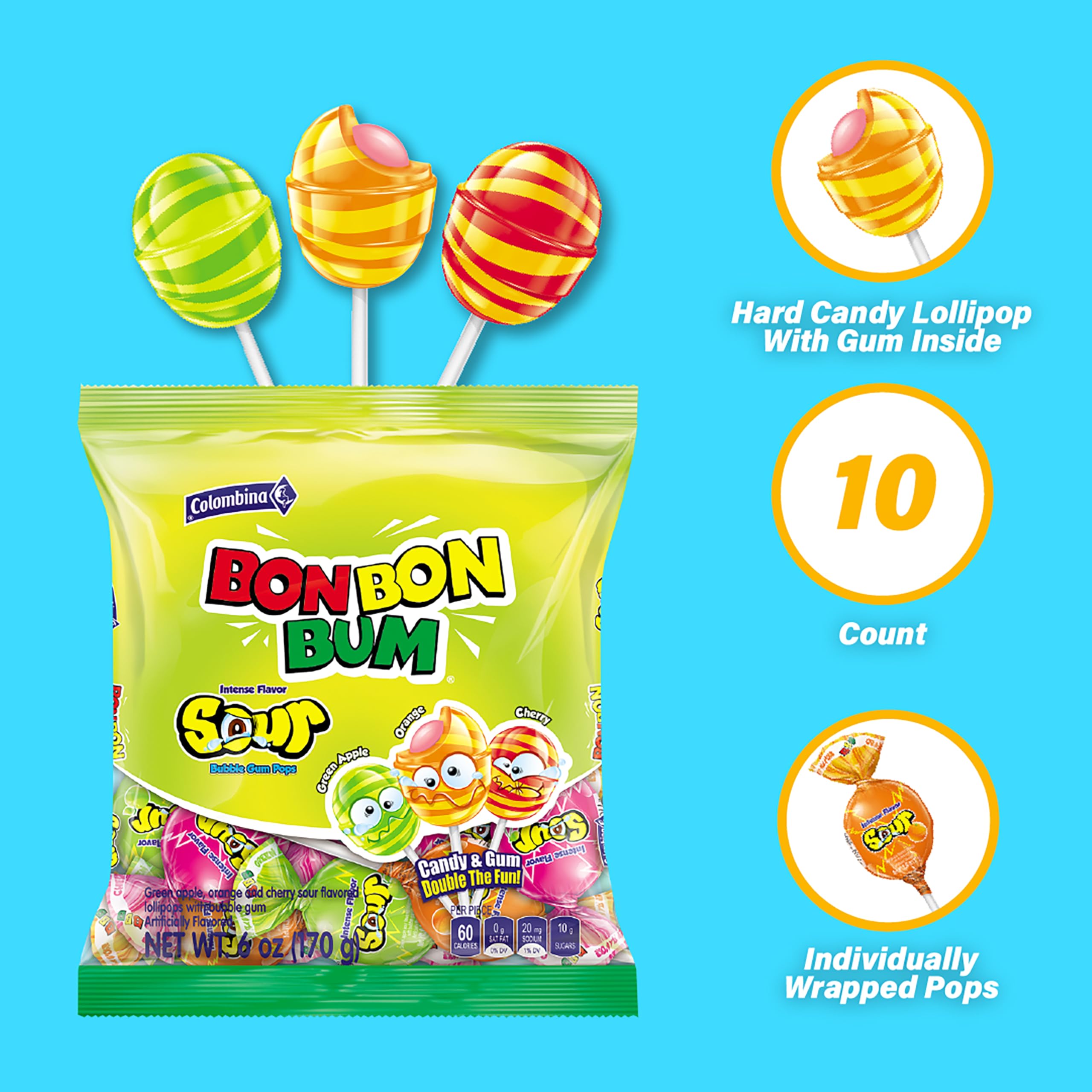 Amazon.com : Colombina Bon Bon Bum Intense Sour Lollipops