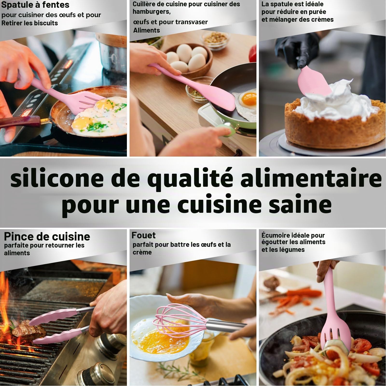 Lot de 22 ustensiles de cuisine en silicone, résistants à la chaleur, avec porte-ustensiles, sains et antiadhésifs, passent au lave-vaisselle, rose