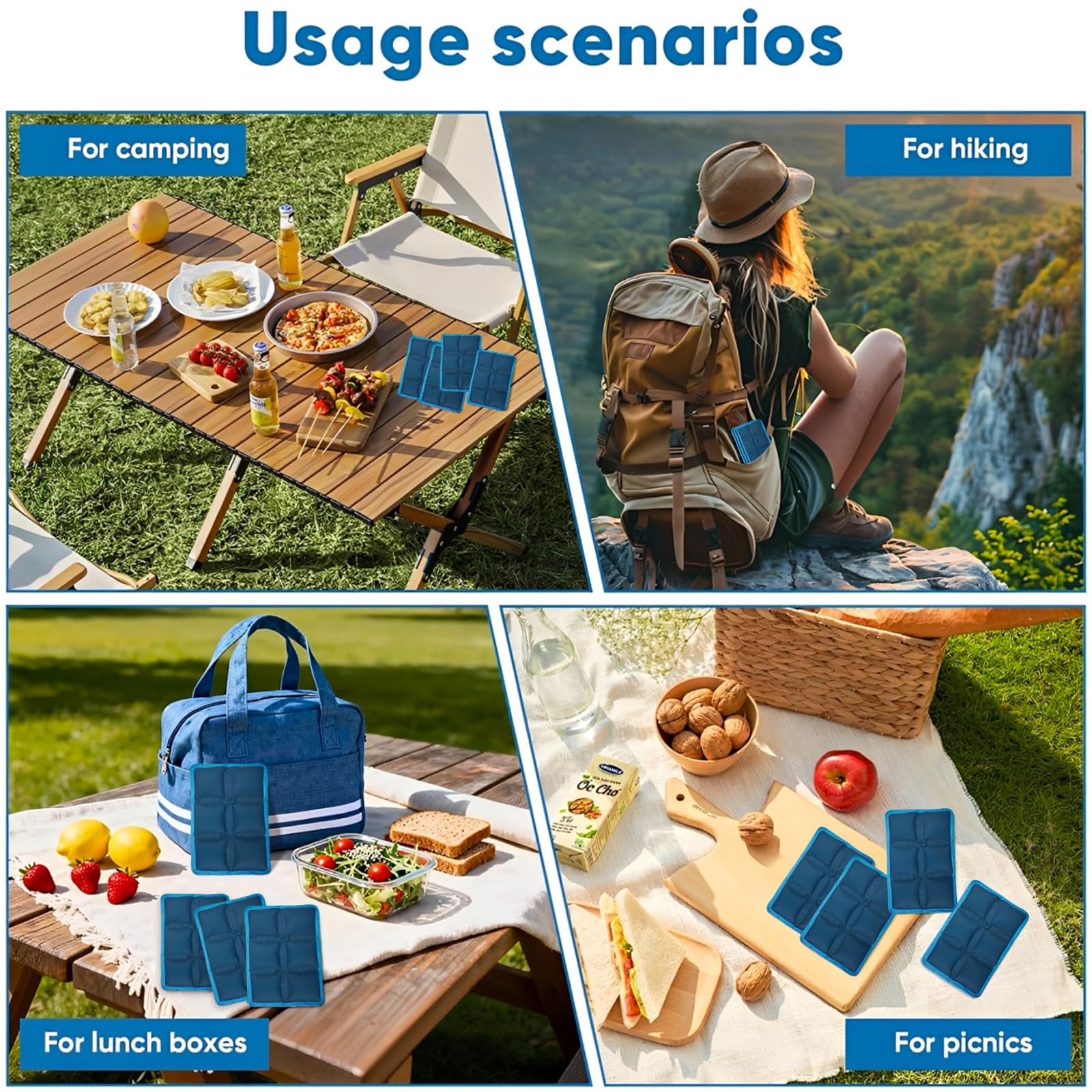 4 Pezzi Ghiaccioli per Borsa Frigo, Ghiaccioli Morbidi Riutilizzabili per Borsa Frigo, Mattonelle Ghiaccio, Ghiaccio per Borsa Termica, Elementi Refrigeranti, per Viaggi, Scuola, Picnic