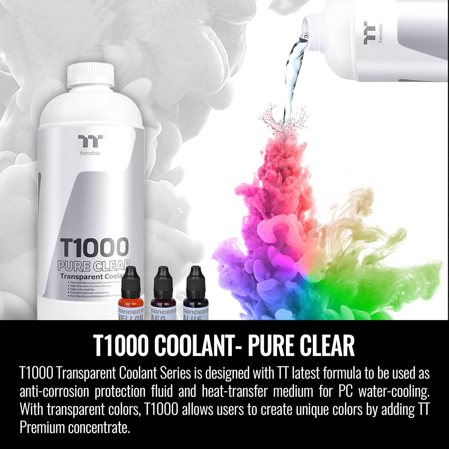 Thermaltake T1000 Pure Clear Transparent coolant for PC Water Cooling 1000ml, Anti-Corrosion, Anti-Freeze for Copper, Brass, Nickel and Aluminum CL-W245-OS00TR-A