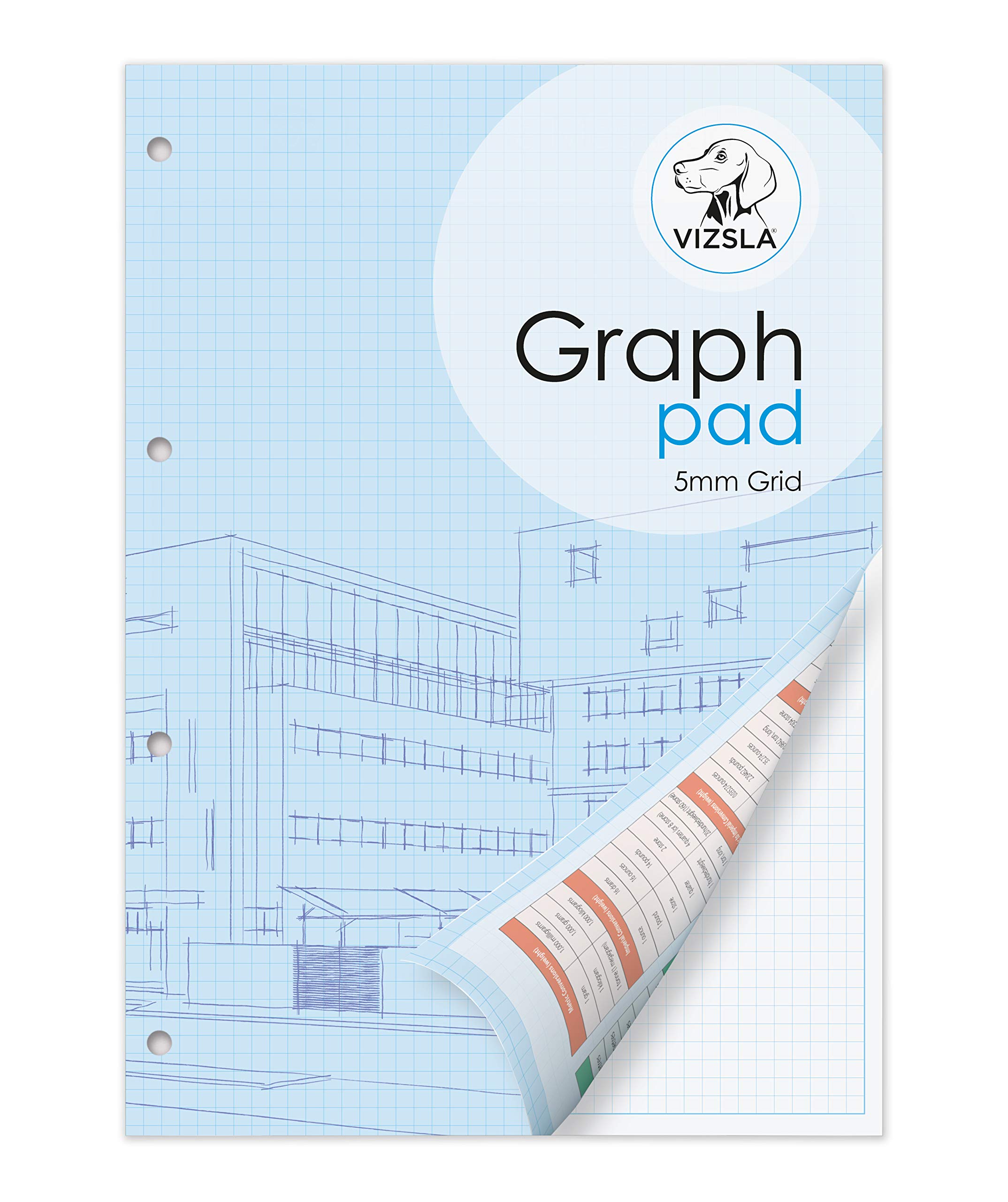 Vizsla, A4 Graph pad, 5mm with Cover, 100gsm Paper, 175 Sheets per pad (Pack of 3)