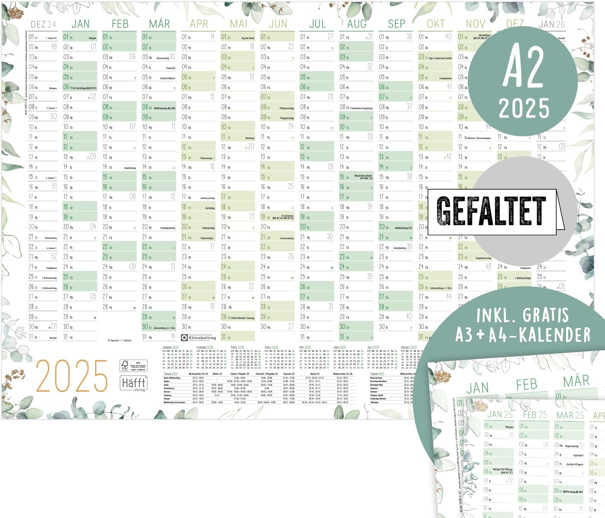 Jahresplaner 2025, Kalender im L- Format DIN A3 (420 x 297 mm