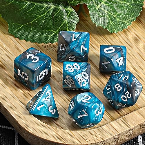 Vista 124 de CiaraQ DND - Juego de dados poliédricos con una bolsa de dados negra para juegos de mesa de rol D&D RPG MTG Rojo mezclado con naranja + purpurina