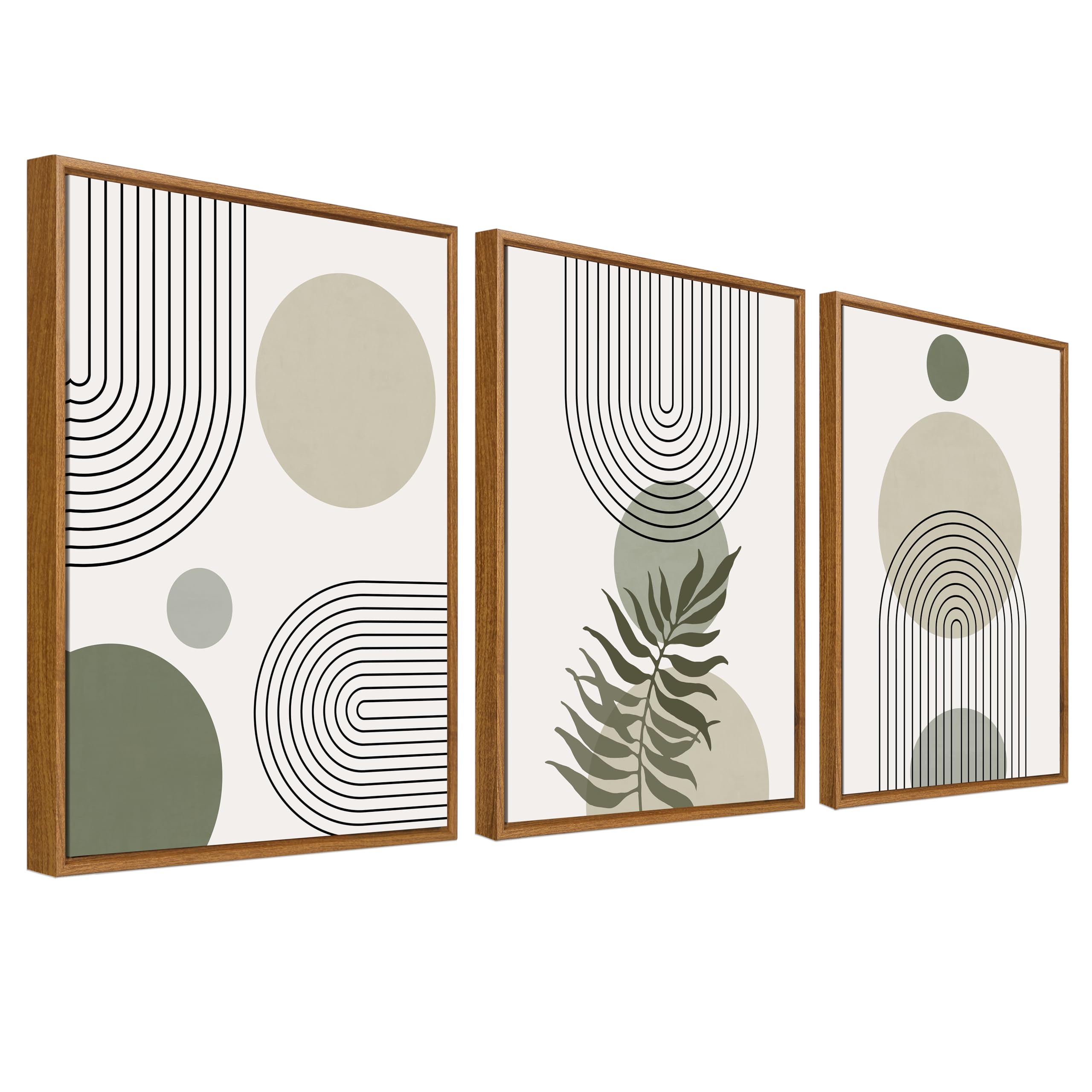 3Pcs Wooden Framed Boho Canvas Wall Art Orange Abstract Leaves And Sun Painting Canvas Prints Nordic Minimalist Geometric Picture for Living Room Bedroom Hallway Home Wall Decor 120x60cm(16"x24"x3pcs) — view 51