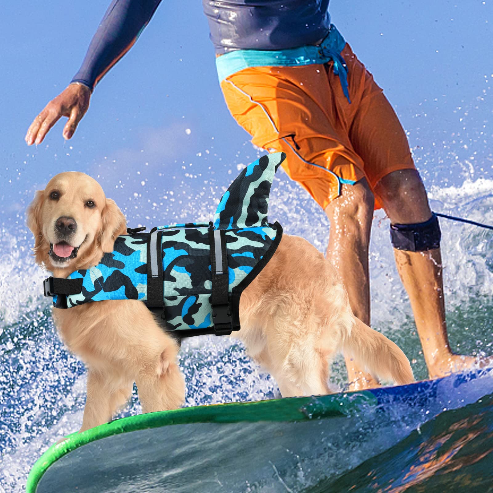 Dogcheer Gilet de sauvetage pour chien requin - Gilet de sauvetage réglable avec poignée de sauvetage - Pour chiens de petite, moyenne et grande taille