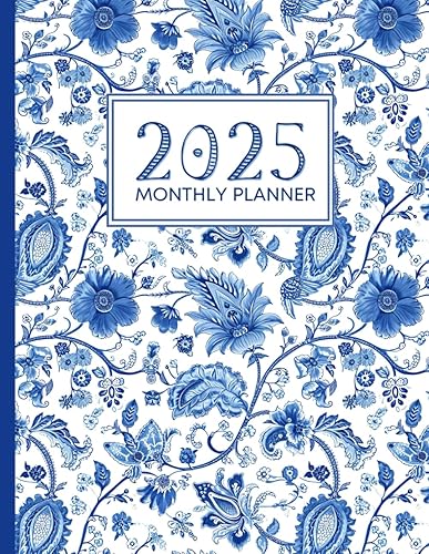 2025 Monthly Planner: Aesthetic Blue Floral Agenda, Calendar runs January to December '25 - Pretty Spacious Layout to Keep You Organized and Motivated