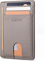 Vista 177 de Buffway - Billetera delgada minimalista de cuero con protección RFID para hombre y mujer Café Lichee