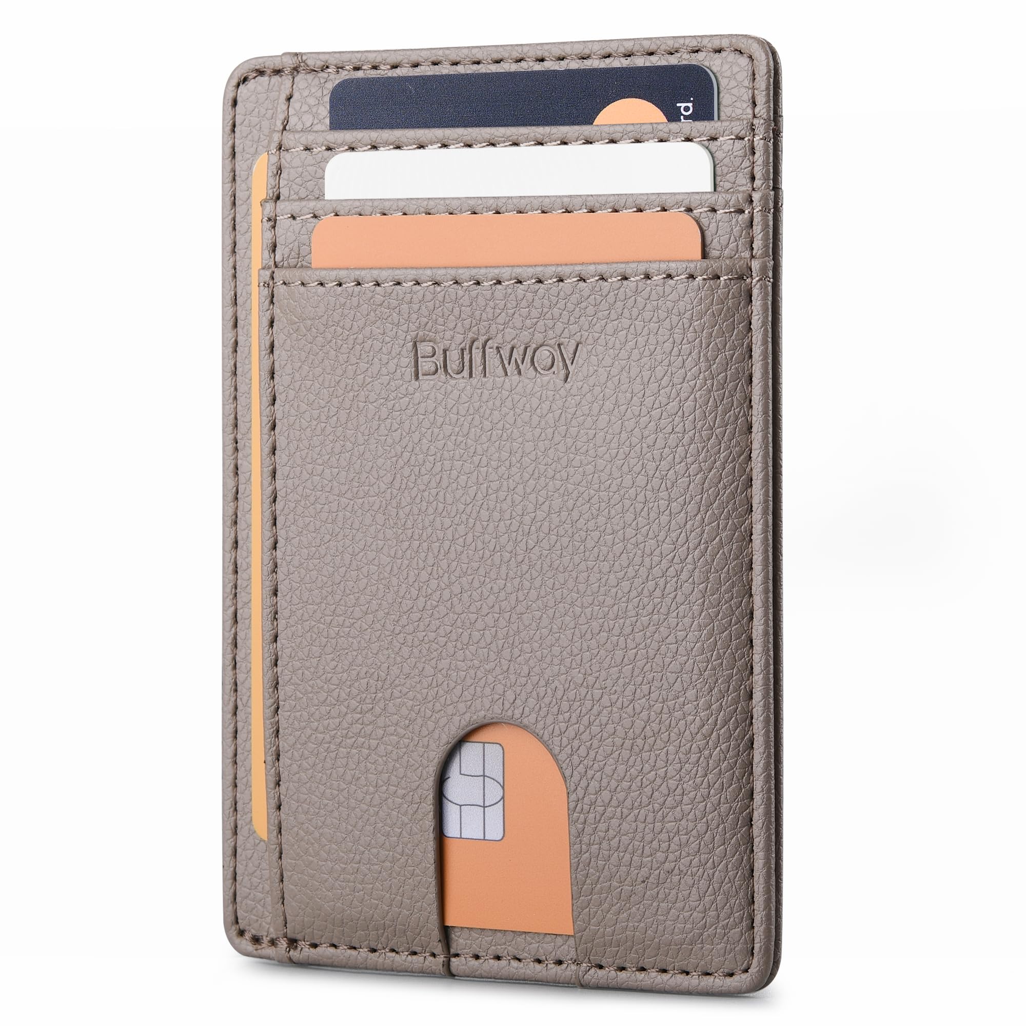 Buffway Mens Slim Wallet, Minimalist Thin Front Pocket Leather Credit Card Holder with RFID Blocking for Work Travel