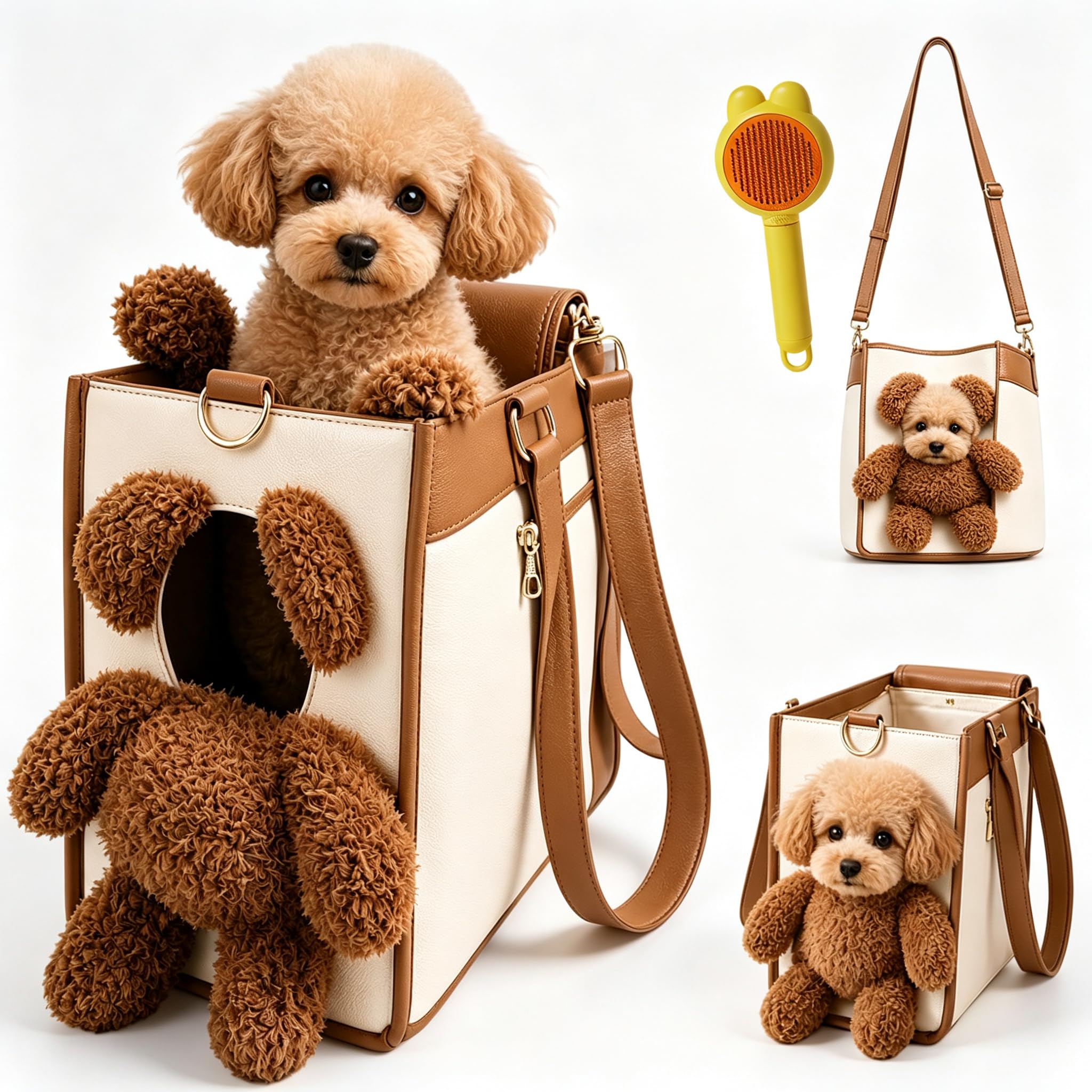 Bolso transportín para Perros Estilo Osito de Peluche, Bolso Multifuncional 2 en 1 con Orejas peludas y Ventana de visualización para Paseos y recados (M)