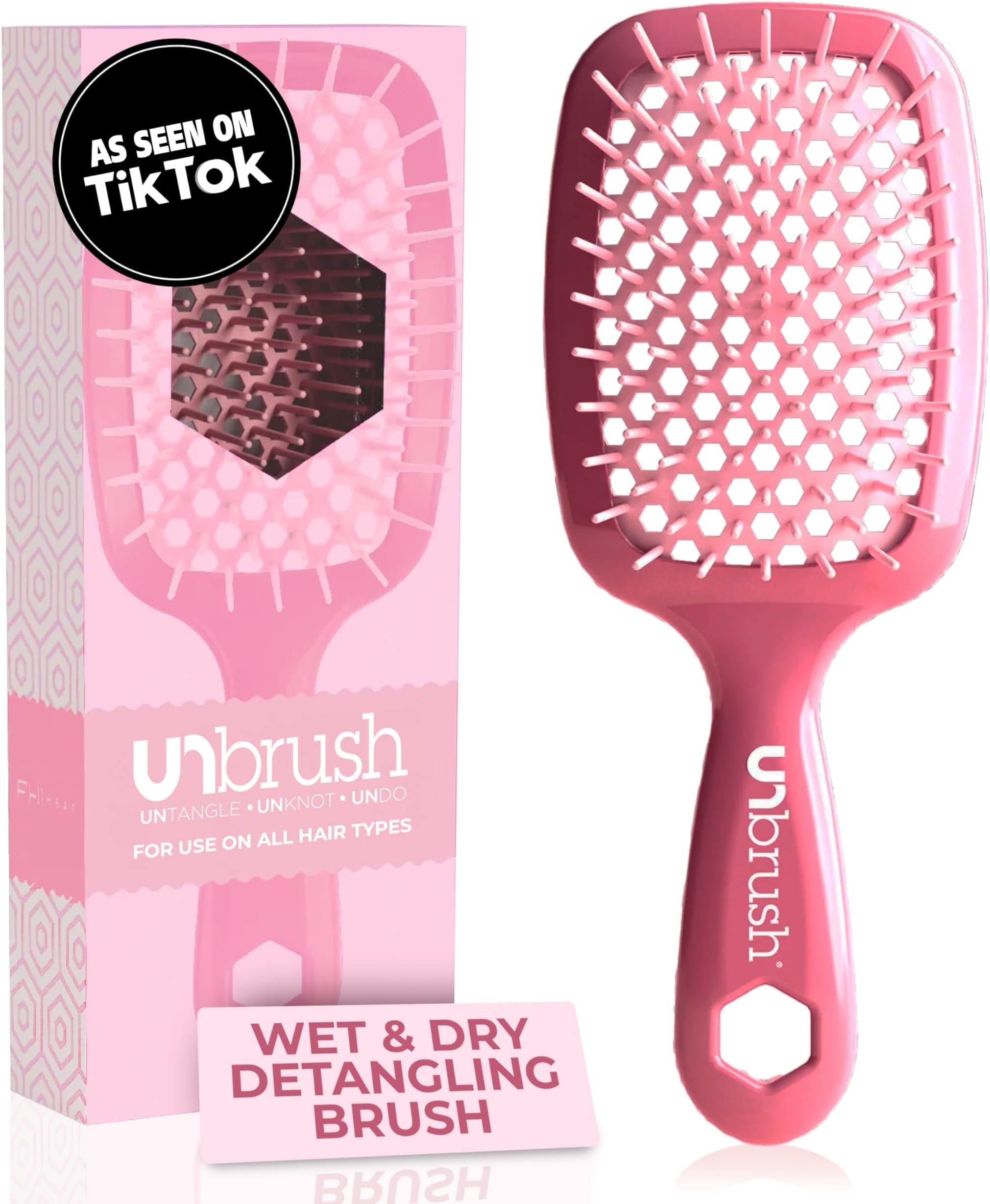 FHI Heat UNbrush Detangle Brush for Painless Brushing on All Wet or Dry Hair - Durable DuoFlex Antistatic Brush, Lightweight Handle, Breathable Hair Brush, Rose Dark Pink