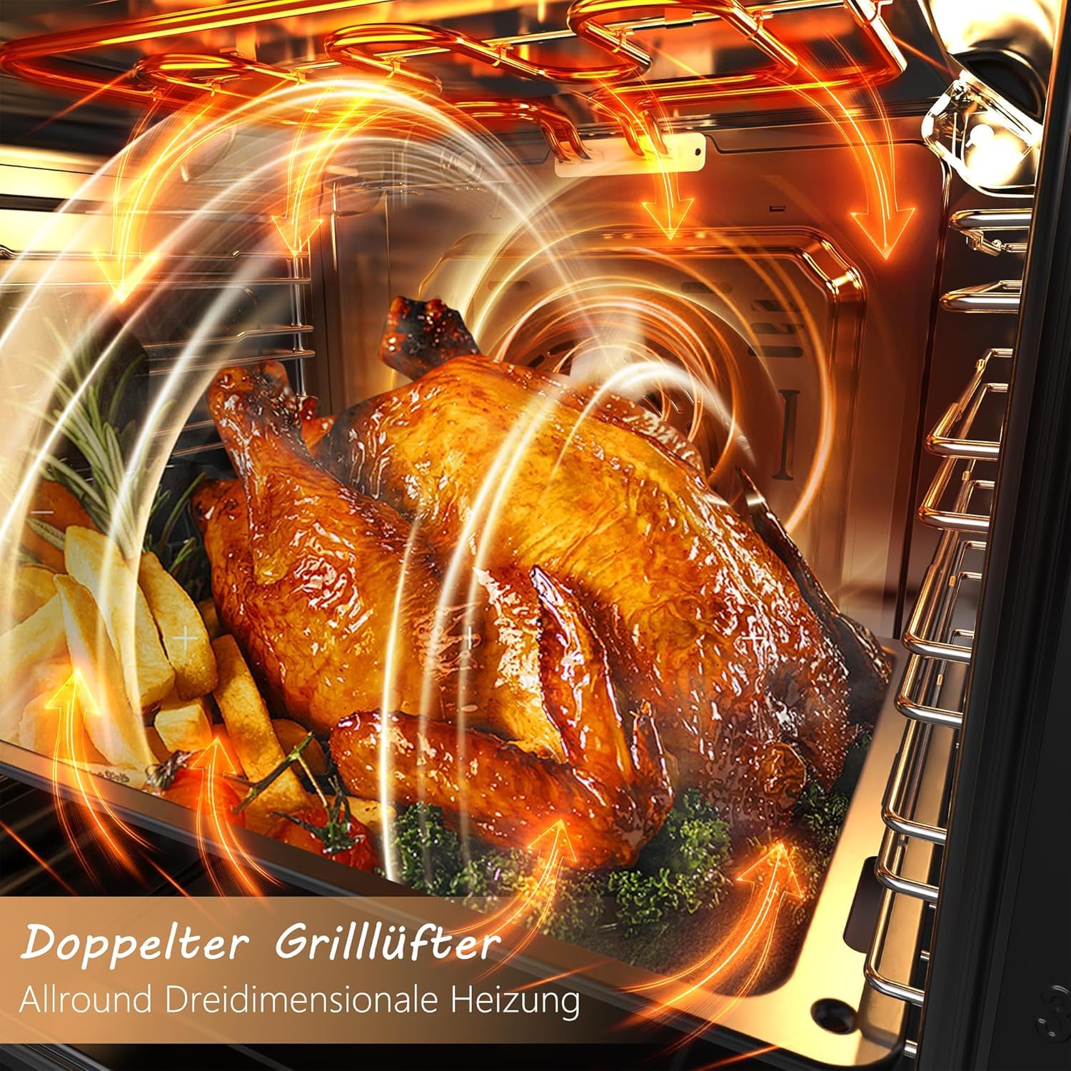 Einbaubackofen 60 cm Weiß 60 L 2,2 kW 9 Funktionen 3D-Heißluft