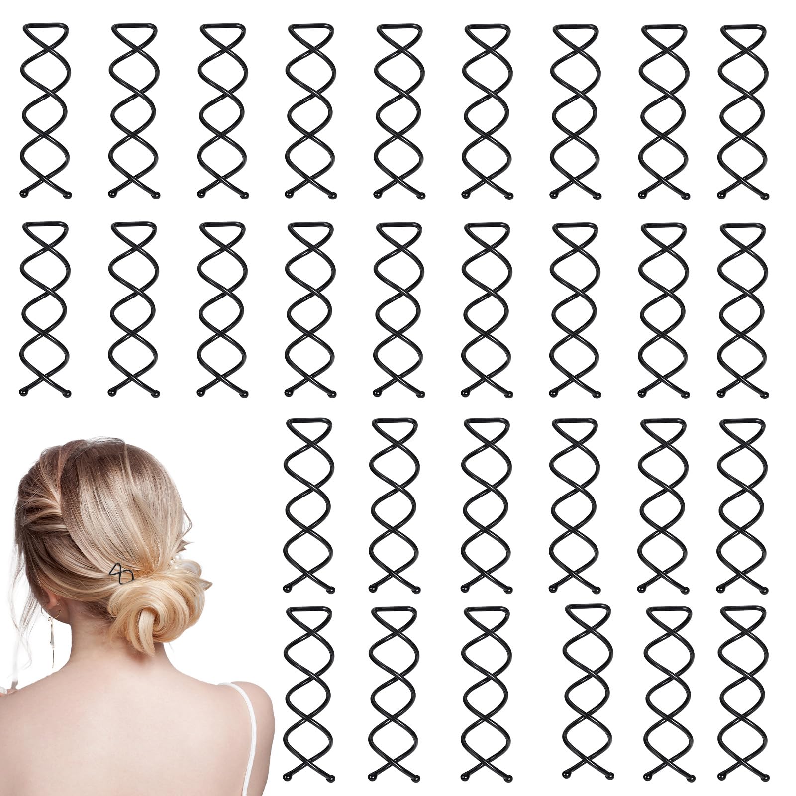 30Pcs Black Spiral Bun Pins